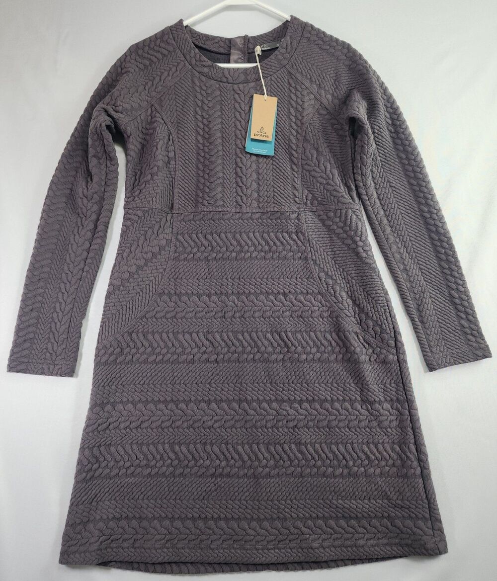 PrAna Dress Womens Small Quilted Athleisure Macee Truffle Lounge Gray Back Zip